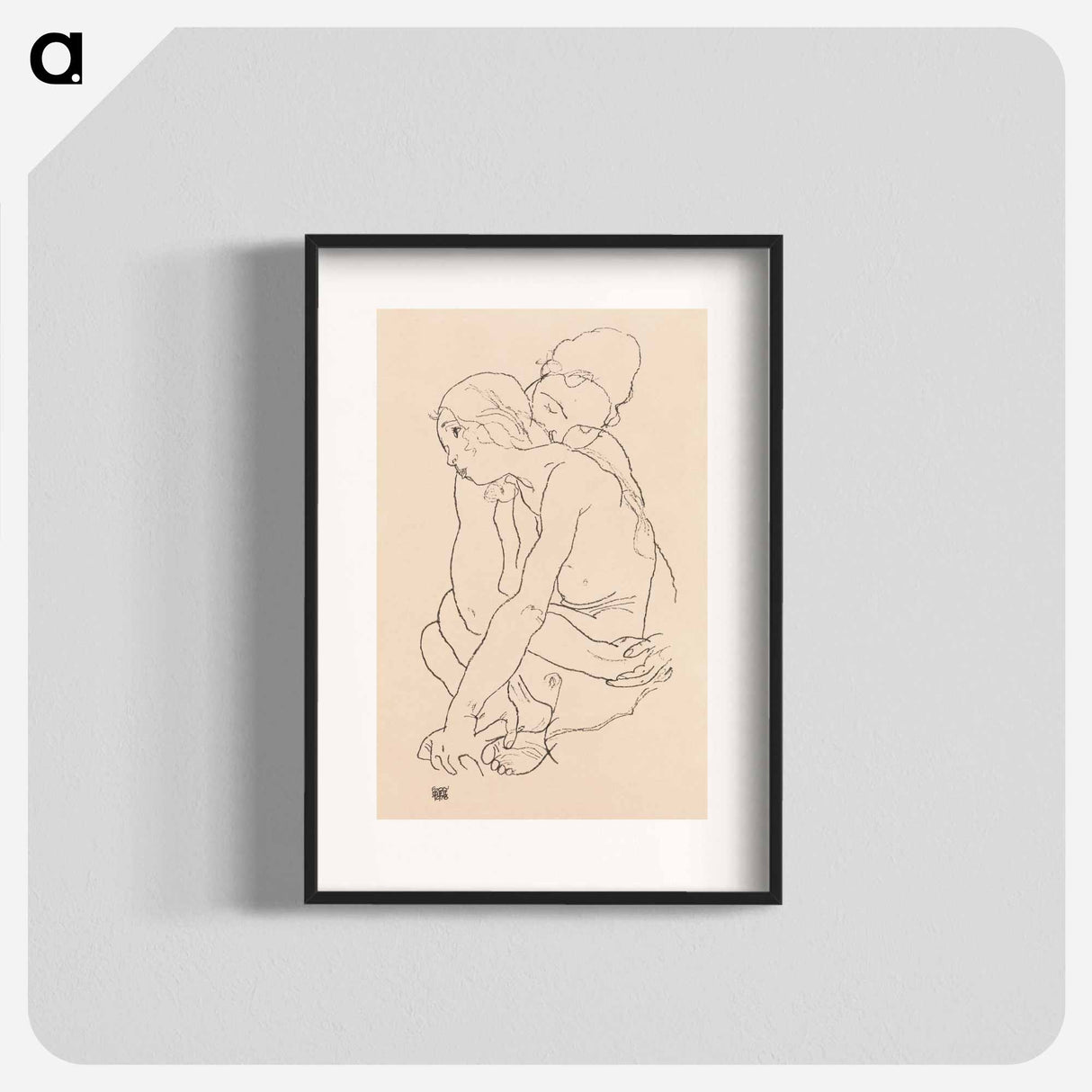 Woman and Girl Embracing - エゴン シーレ Poster.