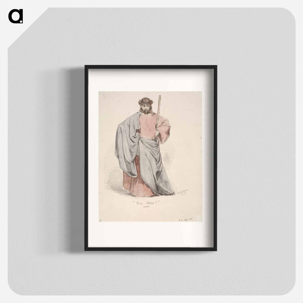 Ecce homo. kristus orjantappurakruunu päässä puettuna punaiseen pukuun ja siniseen viittaan. - アンダース エクマン Poster.