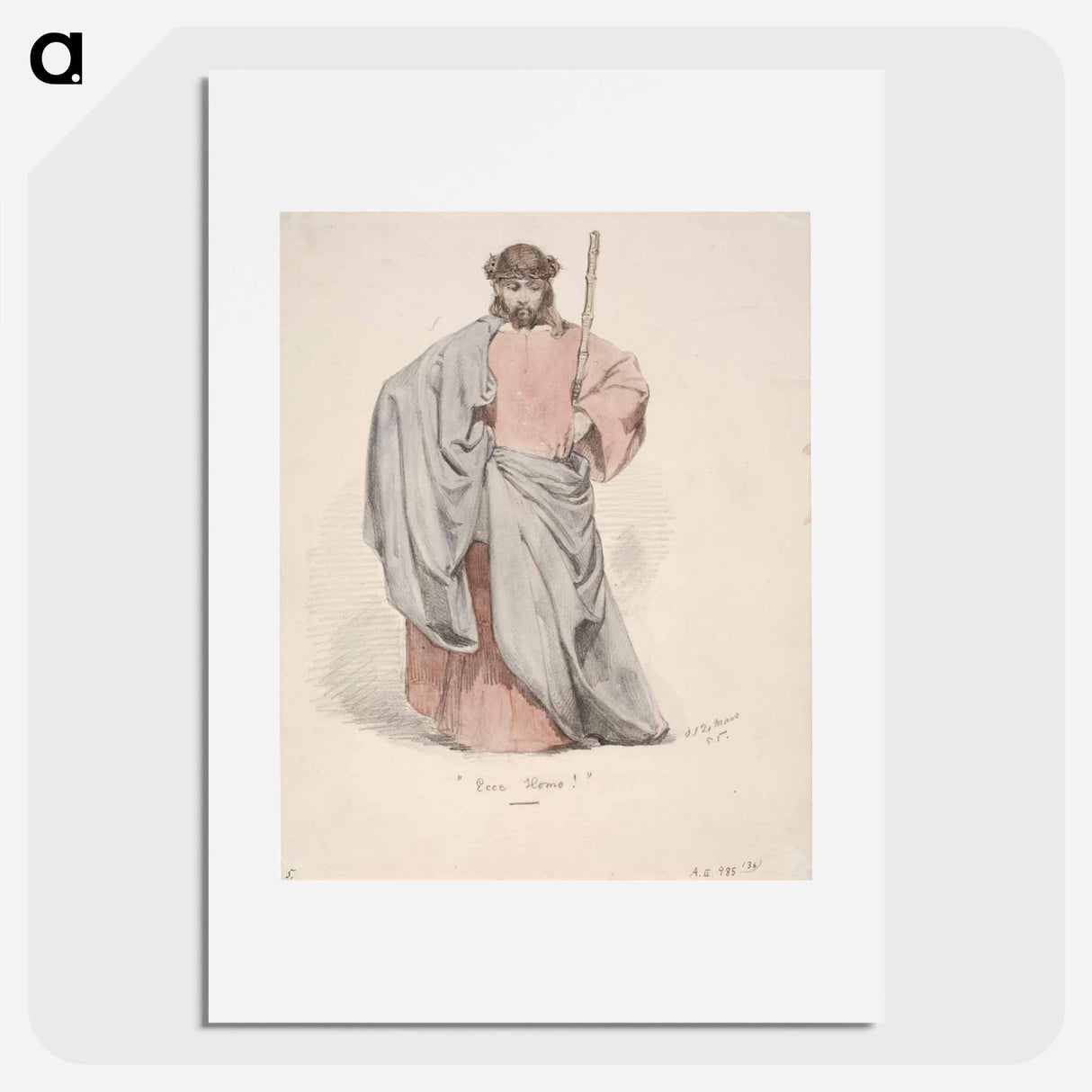 Ecce homo. kristus orjantappurakruunu päässä puettuna punaiseen pukuun ja siniseen viittaan. - アンダース エクマン Poster.