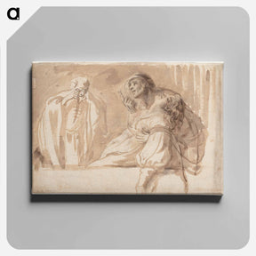 アートパネル-The title is "A young man points upwards while supporting a dead or passed out woman". - カラヴァッジョ Canvas.