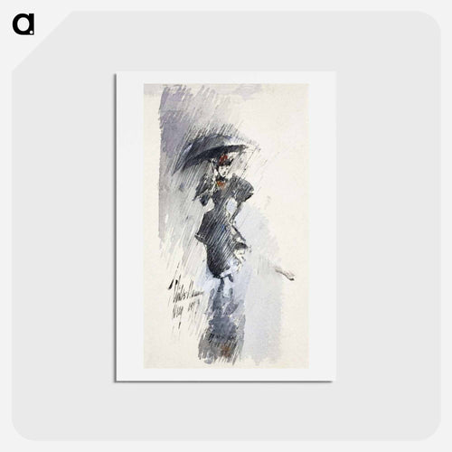 Woman with Umbrella - フレデリック チャイルド ハッサム Postcard.