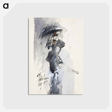 アートポストカード-Woman with Umbrella - フレデリック チャイルド ハッサム Postcard.