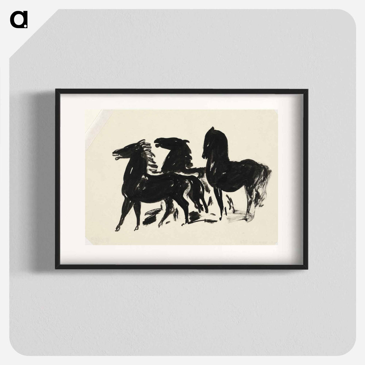 Drie zwarte paarden staand naar links kijkend - レオ ヘステル Poster.