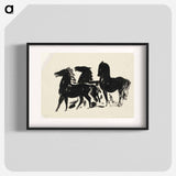 Drie zwarte paarden staand naar links kijkend - レオ ヘステル Poster.