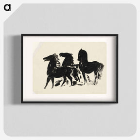 アートポスター-Drie zwarte paarden staand naar links kijkend - レオ ヘステル Poster.