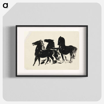 Drie zwarte paarden staand naar links kijkend - Leo Gestel Poster.