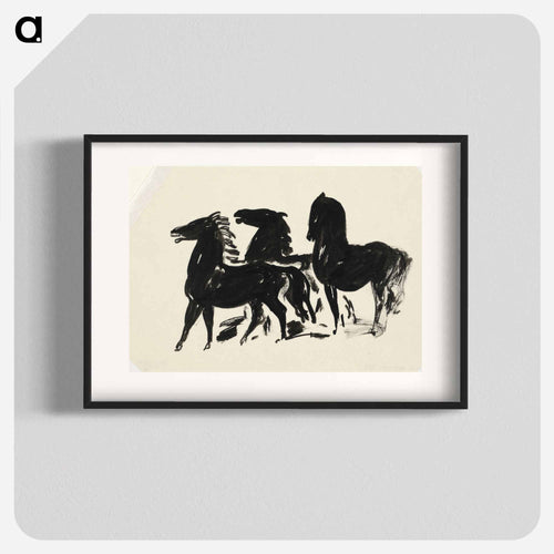 Drie zwarte paarden staand naar links kijkend - Leo Gestel Poster.