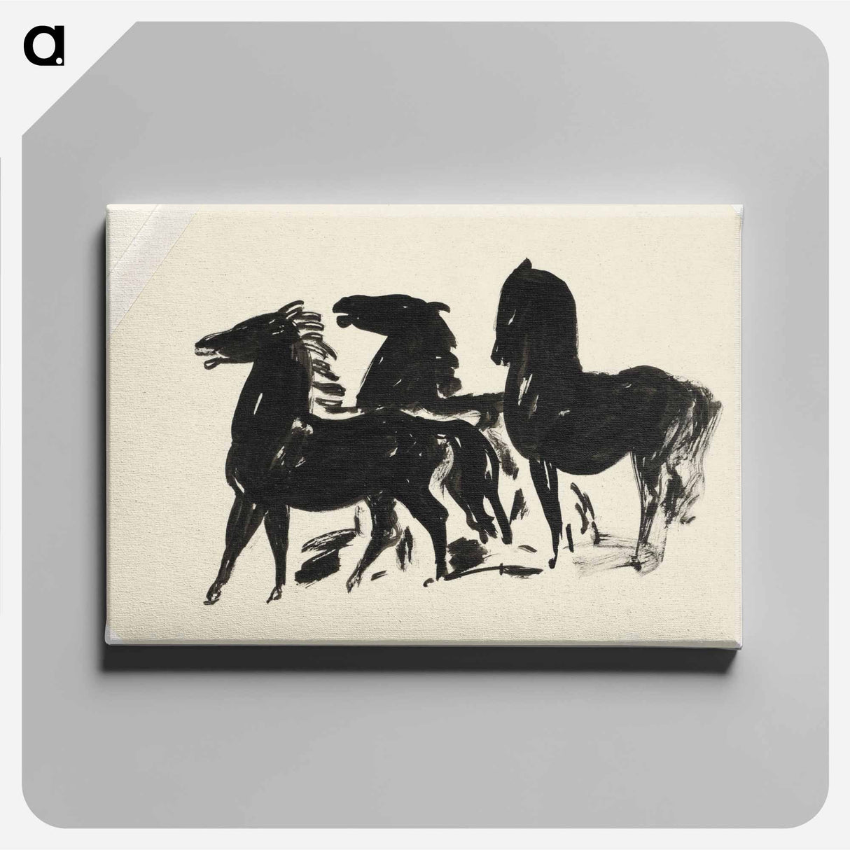 Drie zwarte paarden staand naar links kijkend - レオ ゲステル Canvas.