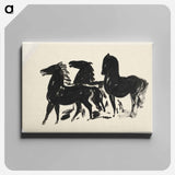 Drie zwarte paarden staand naar links kijkend - レオ ゲステル Canvas.