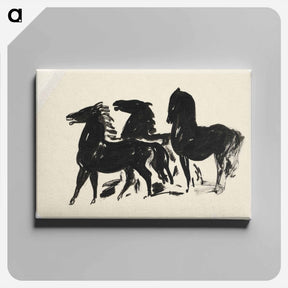 アートパネル-Drie zwarte paarden staand naar links kijkend - レオ ヘステル Canvas.