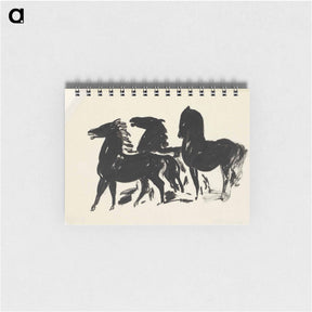 アートメモ帳-Drie zwarte paarden staand naar links kijkend - レオ ヘステル Memo.