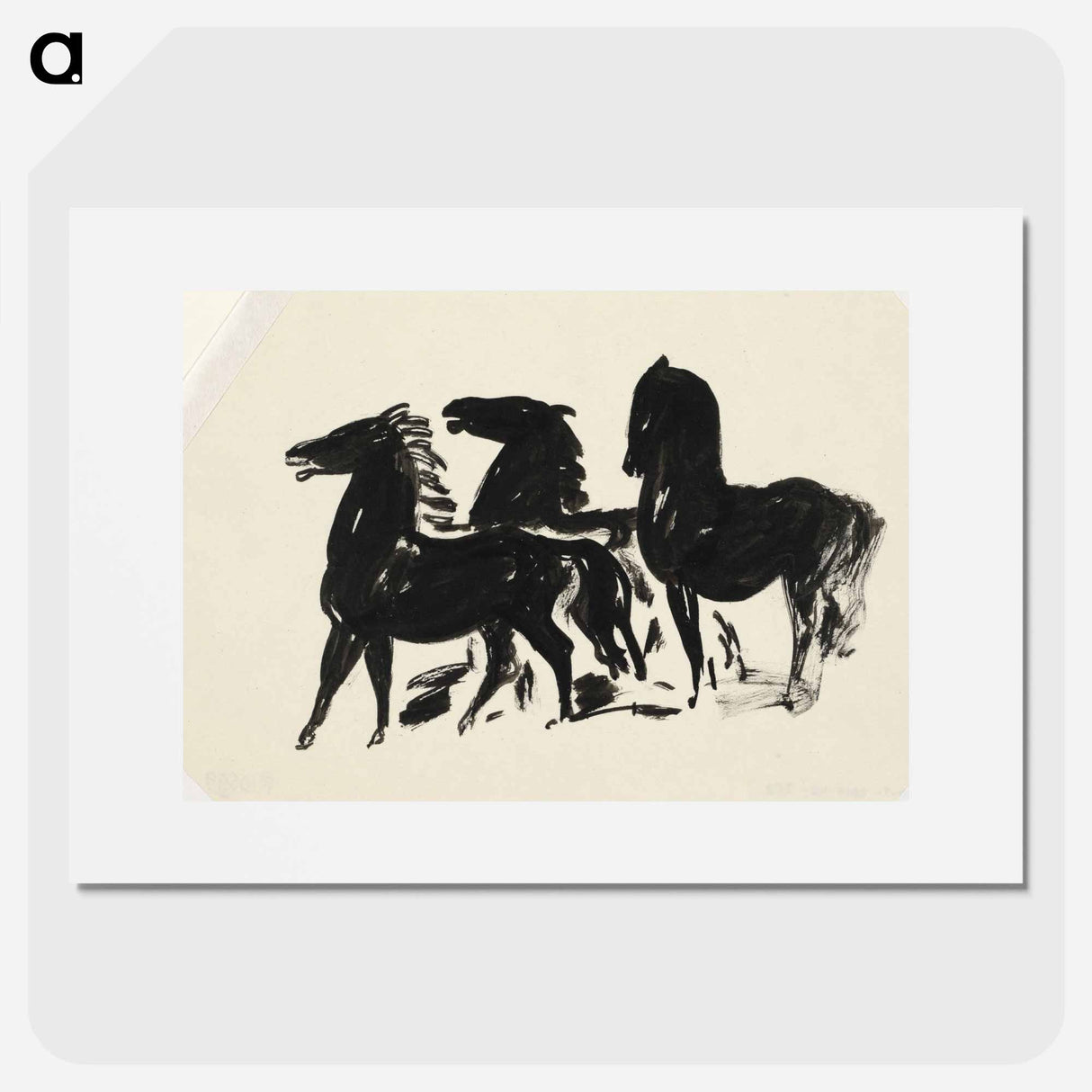 Drie zwarte paarden staand naar links kijkend - レオ ヘステル Poster.