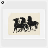 Drie zwarte paarden staand naar links kijkend - レオ ヘステル Poster.