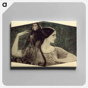 アートパネル-Indian woman with monkey on shoulders - ウワディスワフ テオドール ベンダ Canvas.