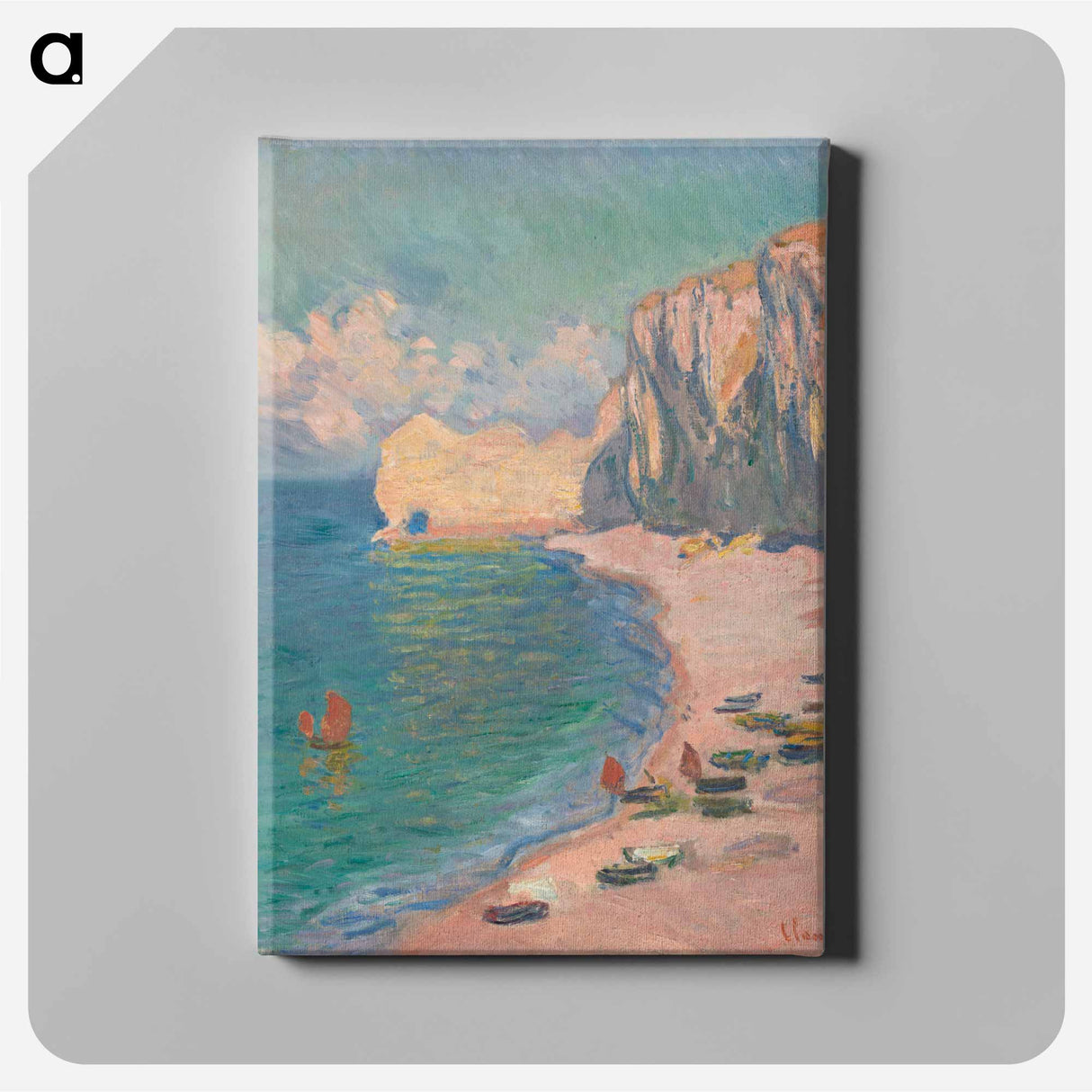 Étretat: The Beach and the Falaise d'Amont - クロード モネ Canvas.