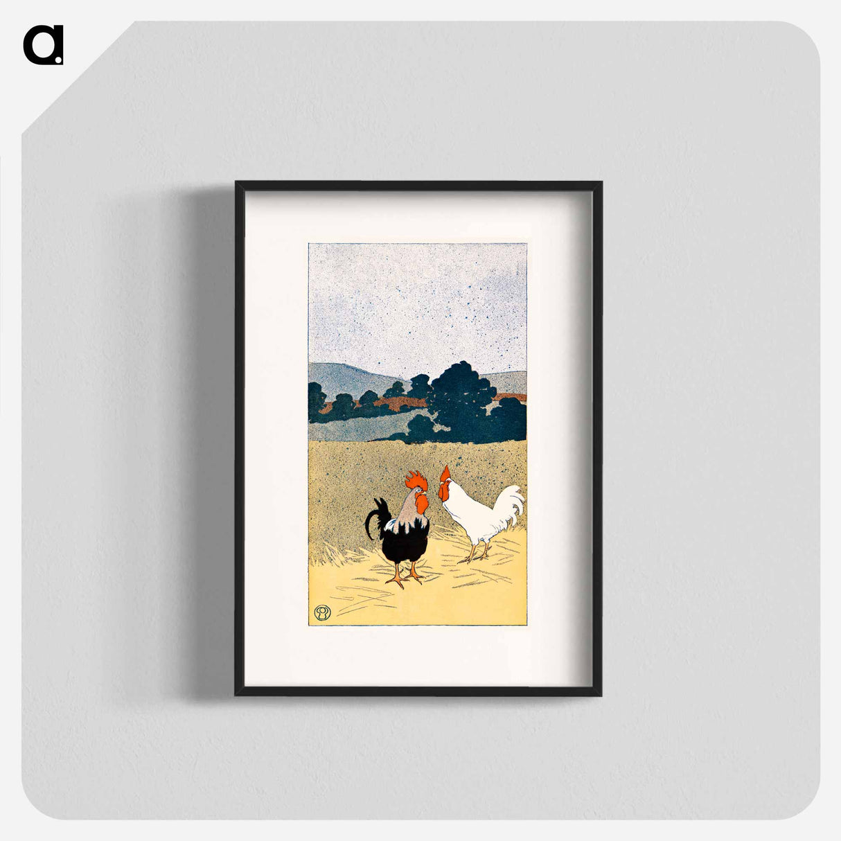 Two roosters in a field - Edward Penfield Poster.