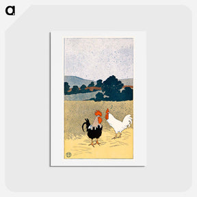 アートポストカード-Two roosters in a field - エドワード ペンフィールド Postcard.