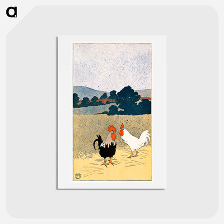 アートポストカード-Two roosters in a field - エドワード ペンフィールド Postcard.