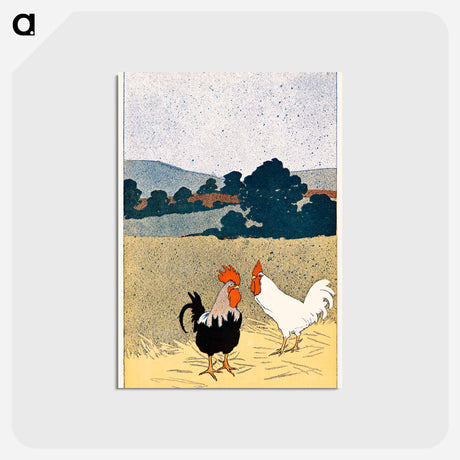 アートポストカード-Two roosters in a field - エドワード ペンフィールド Postcard.