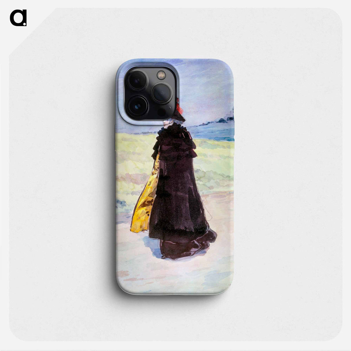 Elegant in a black cape in a landscape - アンリ ソム Phone Case.