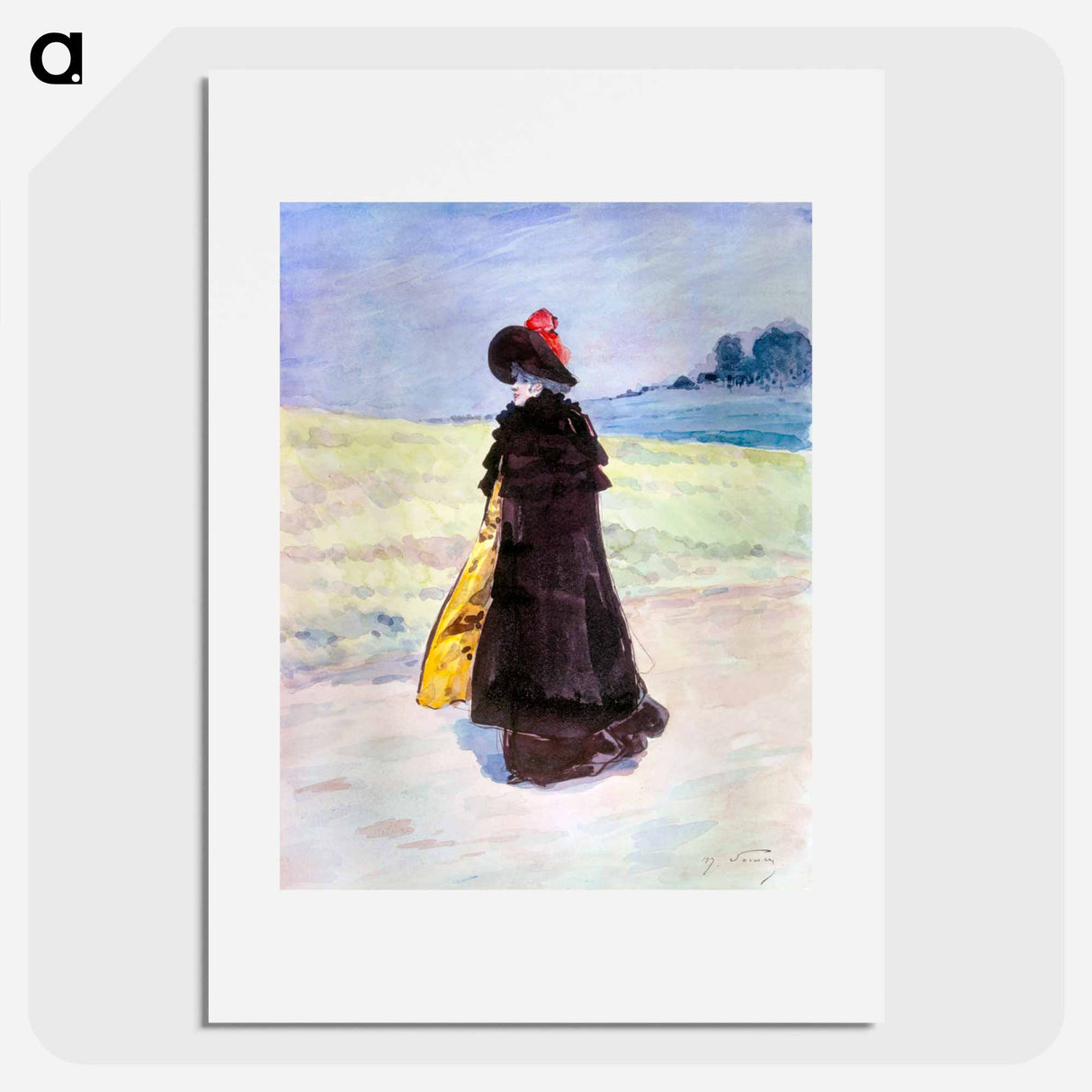 Elegant in a black cape in a landscape - アンリ ソム Poster.