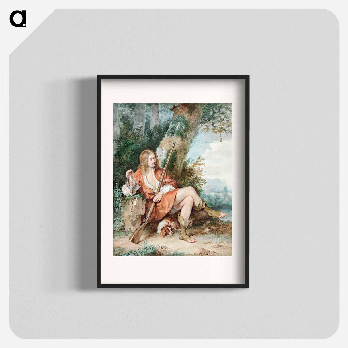 Resting hunter with musket and partridge by a tree - アールト シューマン Poster.
