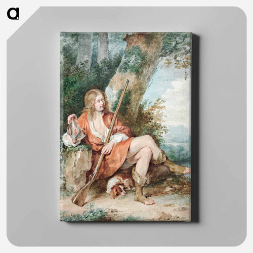 Resting hunter with musket and partridge by a tree - アールト シューマン Canvas.