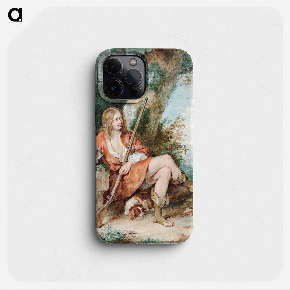 Resting hunter with musket and partridge by a tree - アールト シューマン Phone Case.