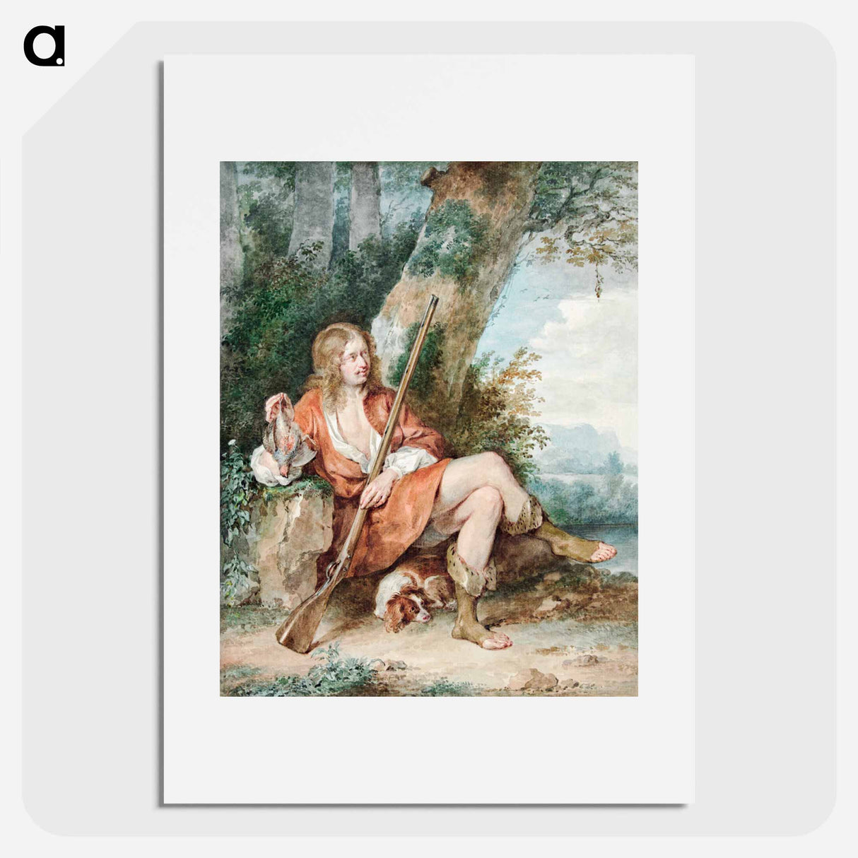 Resting hunter with musket and partridge by a tree - アールト シューマン Poster.