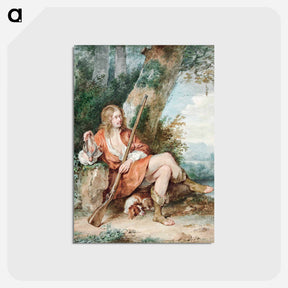 アートポストカード-Resting hunter with musket and partridge by a tree - アールト シューマン Postcard.