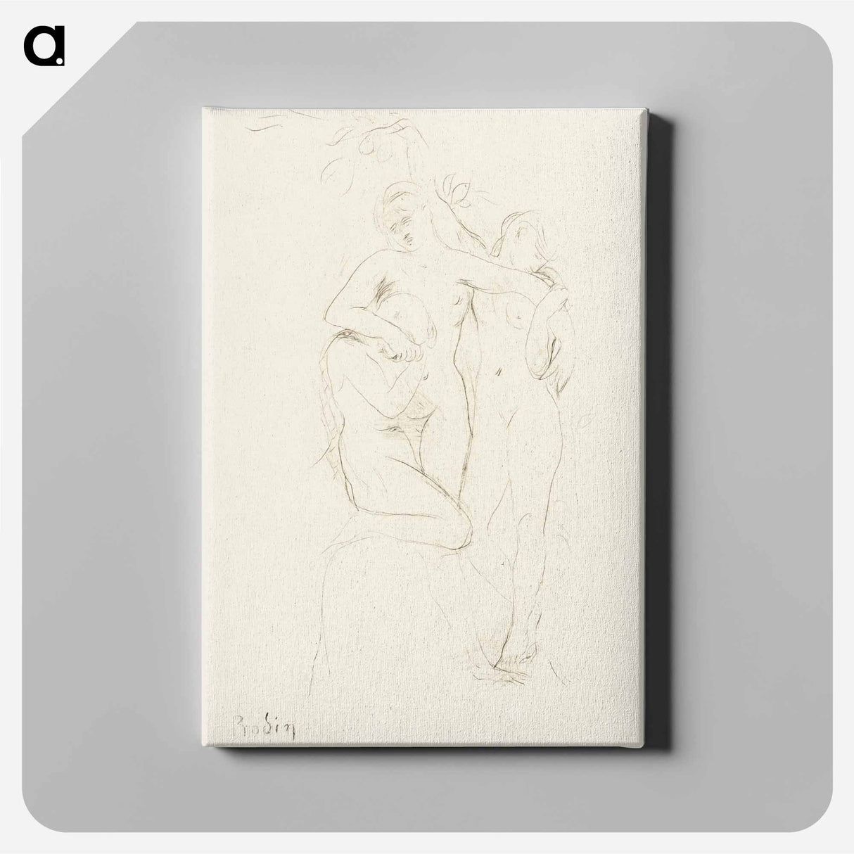 Three naked women, vintage nude illustration - Auguste Rodin Canvas.