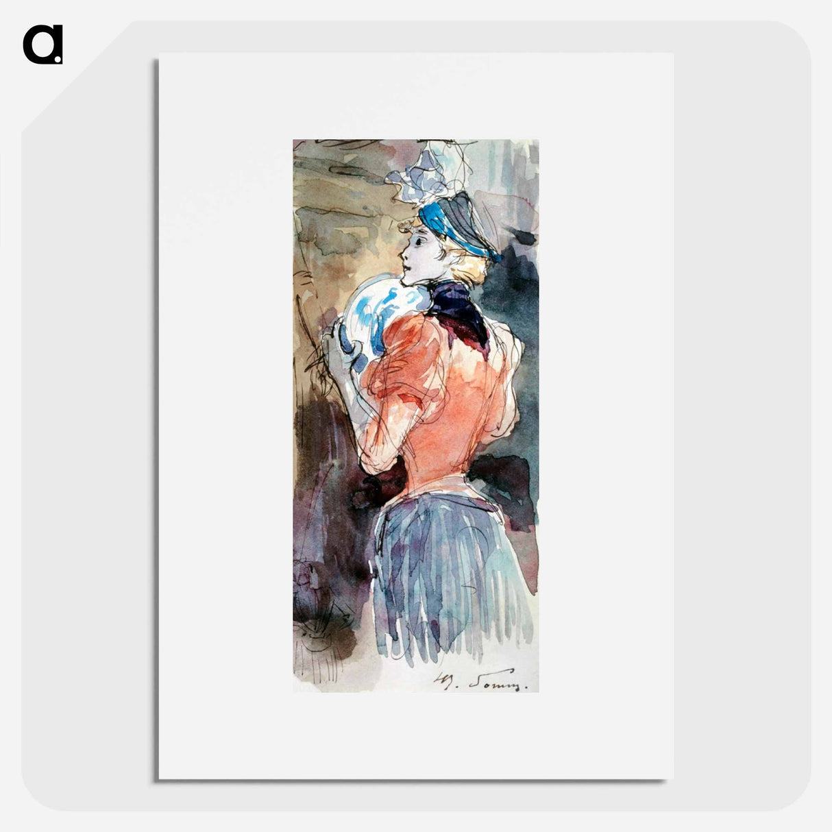 Woman holding a plate - アンリ ソム Poster.