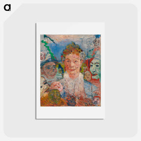 アートポストカード-Old Woman with Masks (Theatre of Masks) - ジェームズ アンソール Postcard.