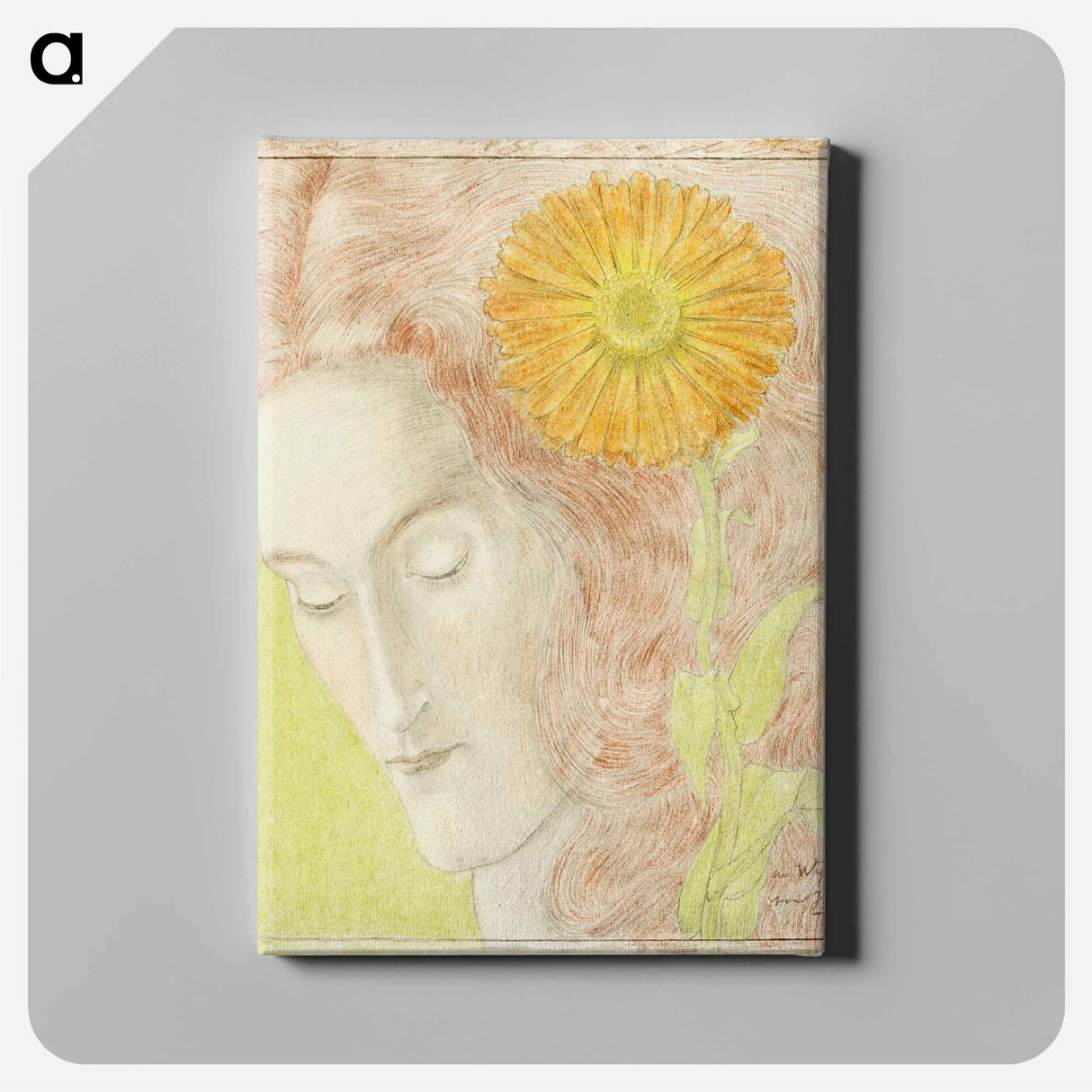 Woman's Head with Red Hair and Chrysanthemum - ヤン・トゥーロップ Canvas.