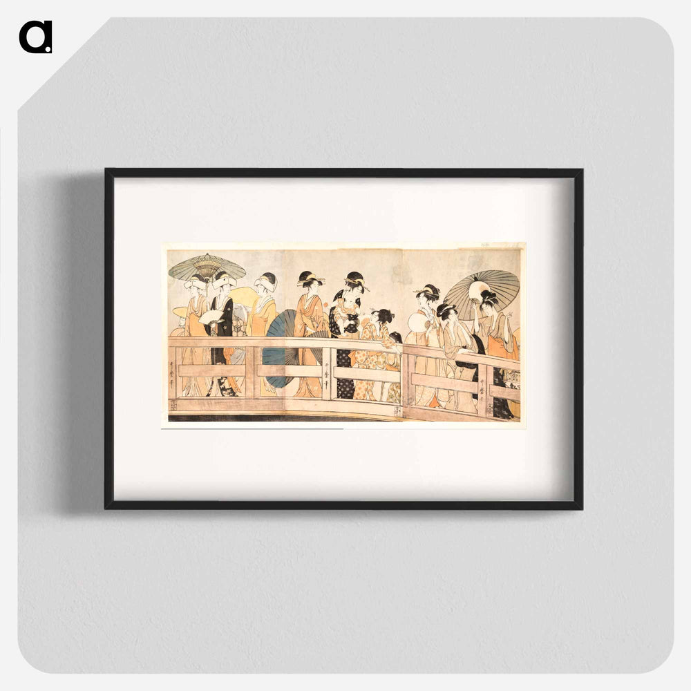 Enjoying the Cool Evening Breeze on and under the Bridge - 喜多川 歌麿 Poster.