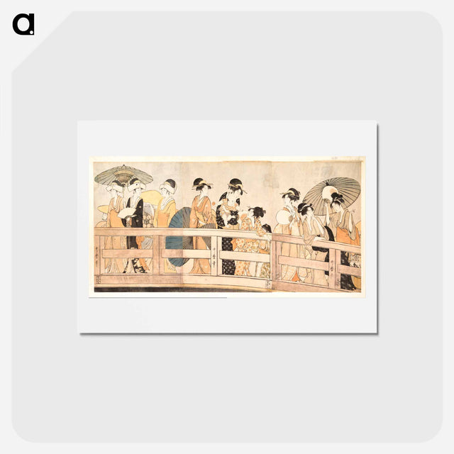 アートポストカード-Enjoying the Cool Evening Breeze on and under the Bridge - 喜多川 歌麿 Postcard.