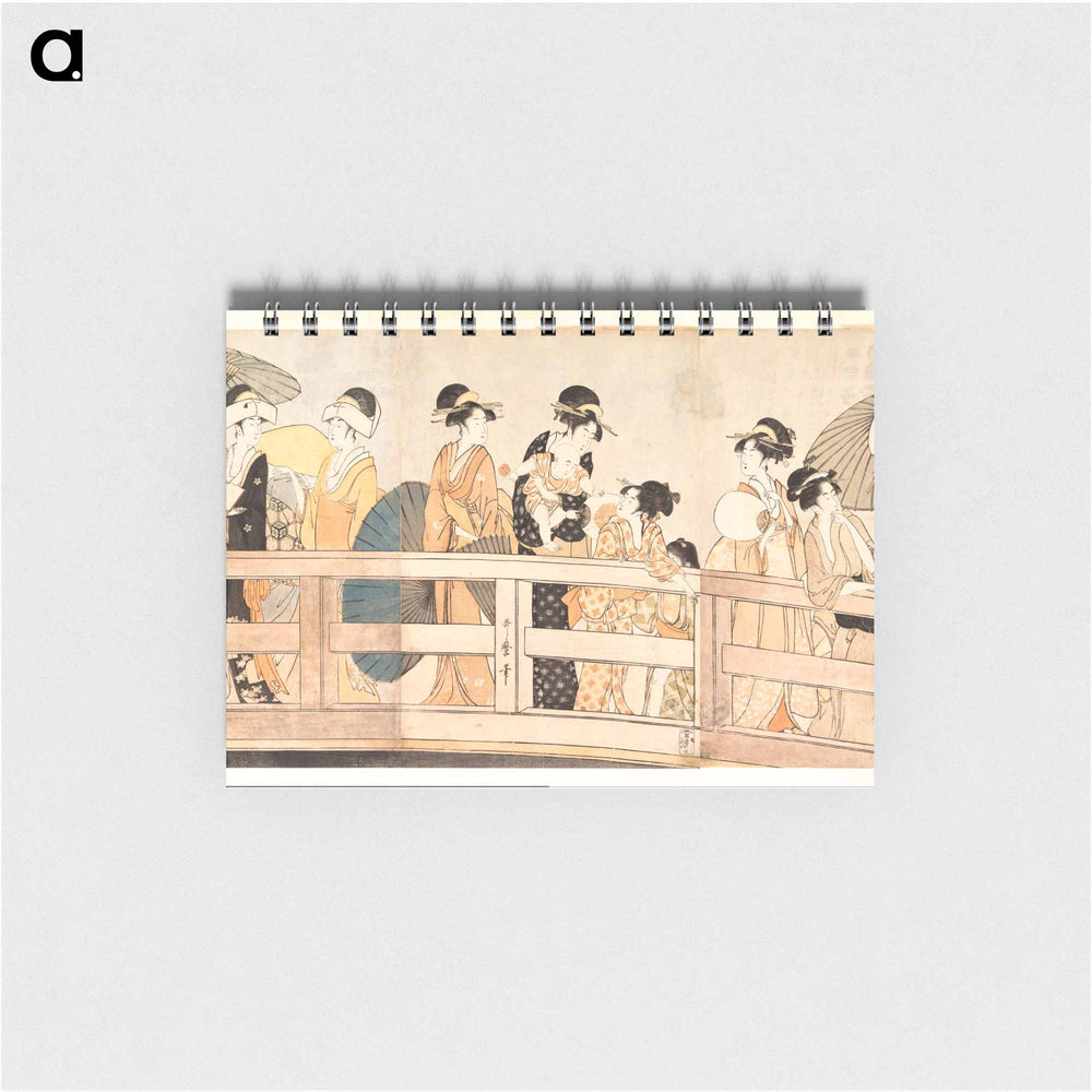 Enjoying the Cool Evening Breeze on and under the Bridge - 喜多川 歌麿 Memo.