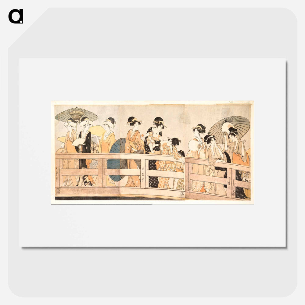 Enjoying the Cool Evening Breeze on and under the Bridge - 喜多川 歌麿 Poster.