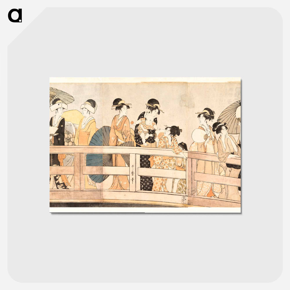 アートポストカード-Enjoying the Cool Evening Breeze on and under the Bridge - 喜多川 歌麿 Postcard.