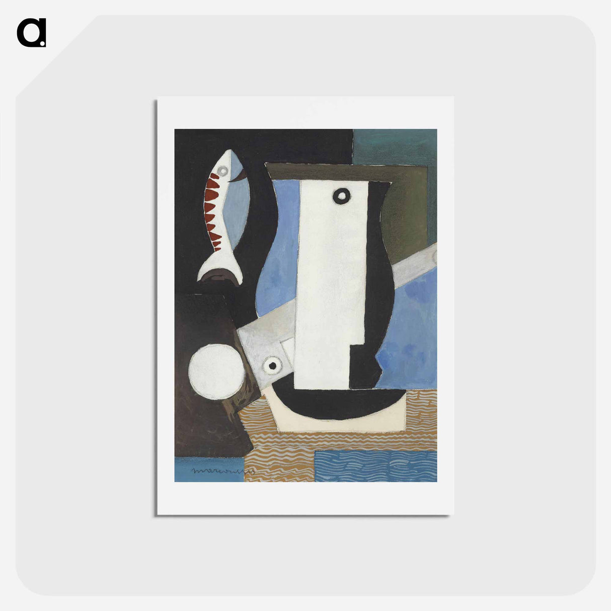 アートポストカード-Composition cubiste au portrait, poisson et clair de lune - ルイ マルクーシ Postcard.