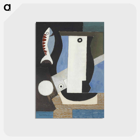 アートポストカード-Composition cubiste au portrait, poisson et clair de lune - ルイ マルクーシ Postcard.