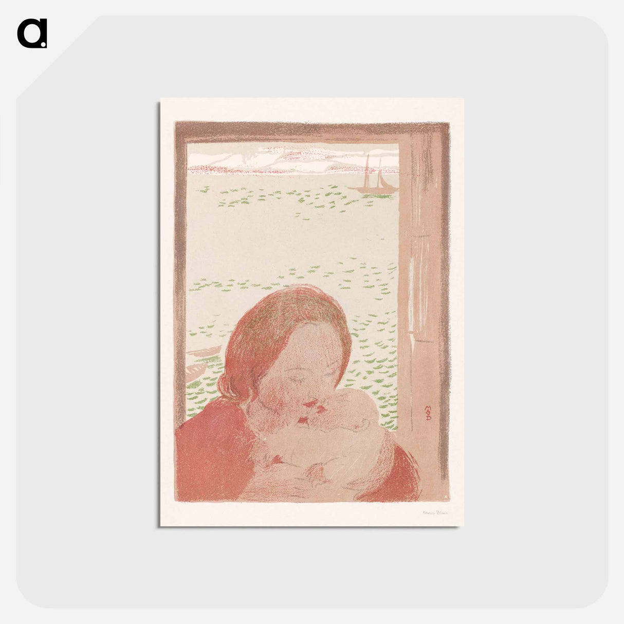 アートポストカード-Mother with baby in front of a window - モーリス ドニ Postcard.