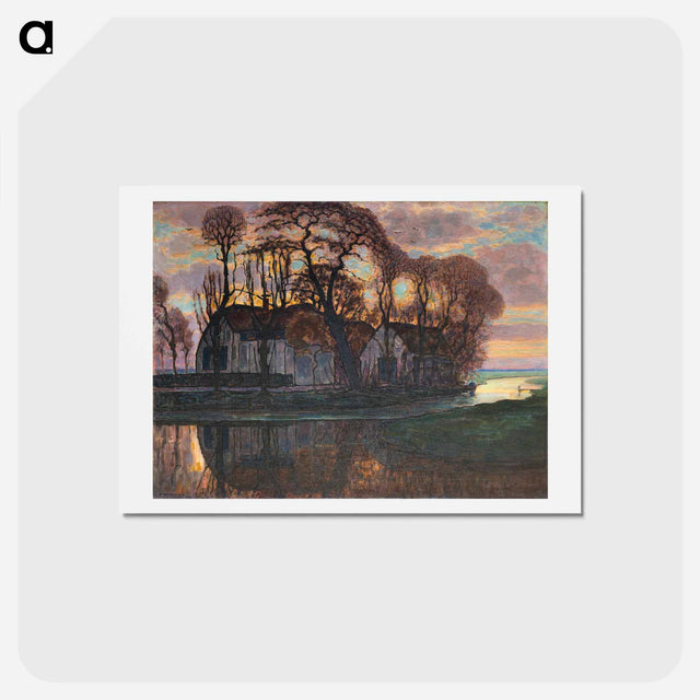 アートポストカード-Farm Near Duivendrecht, in the Evening - ピエト モンドリアン Postcard.