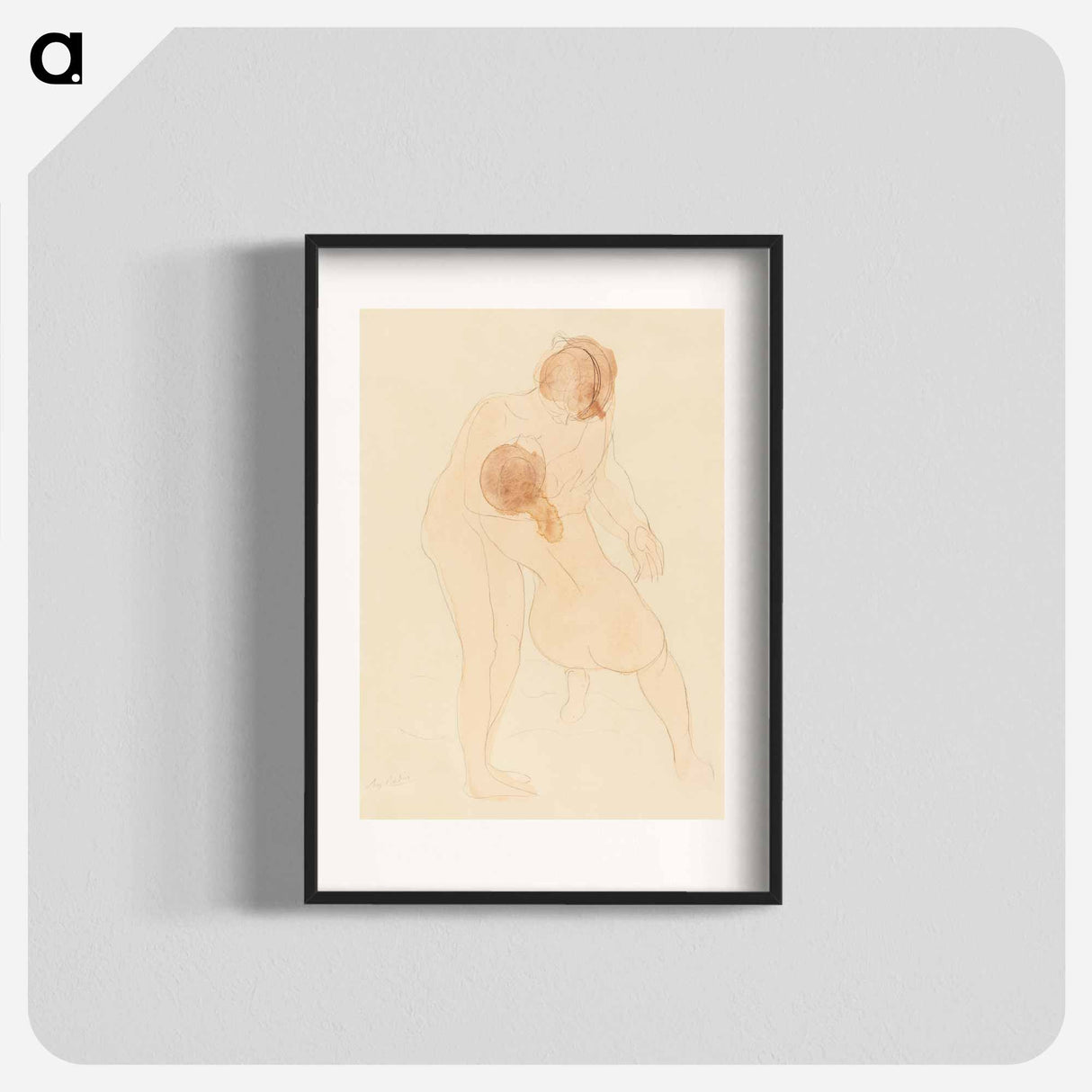 Naked women hugging, vintage nude illustration - Auguste Rodin Poster.