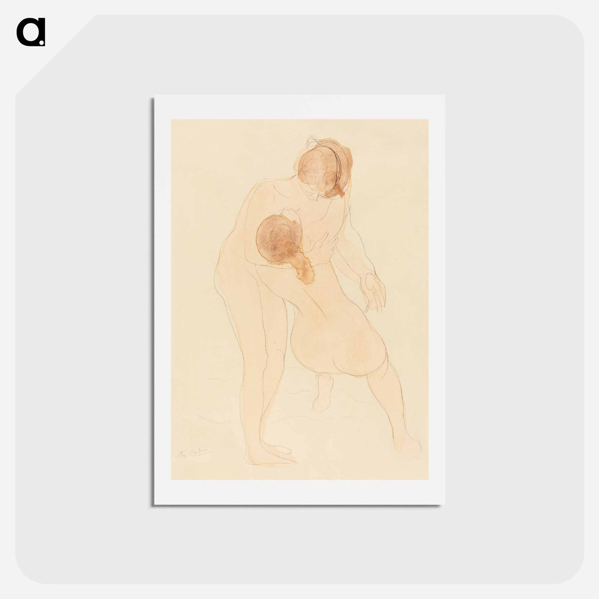 Naked women hugging, vintage nude illustration - オーギュスト ロダン Postcard.