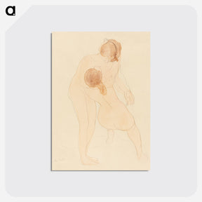 アートポストカード-Naked women hugging, vintage nude illustration - オーギュスト ロダン Postcard.