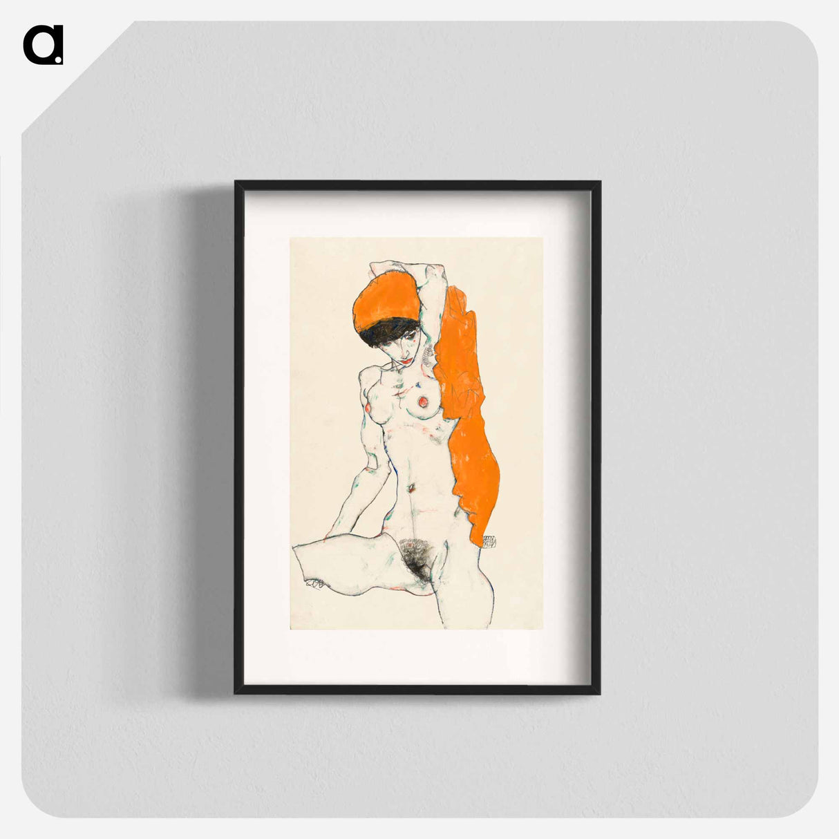 Vulgar naked woman. Standing Nude with Orange Drapery by Egon Schiele. - エゴン シーレ Poster.