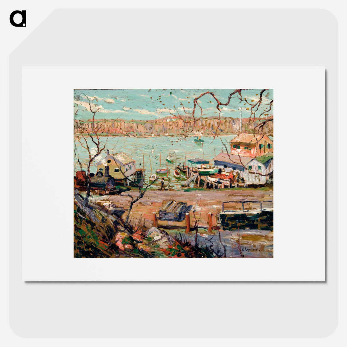River Scene–Boats and Houses - アーネスト ローソン Poster.