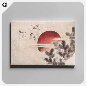 アートパネル-Katsushika Hokusai's birds and sunset - 葛飾 北斎 Canvas.