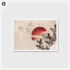 アートポストカード-Katsushika Hokusai's birds and sunset - 葛飾 北斎 Postcard.